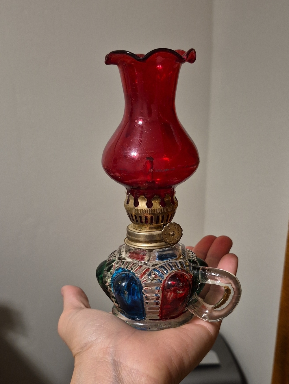 Vintage Red Glass Oil Lamp
